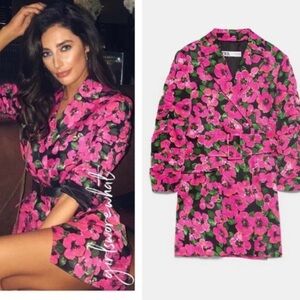 Zara floral printed belted dress coat